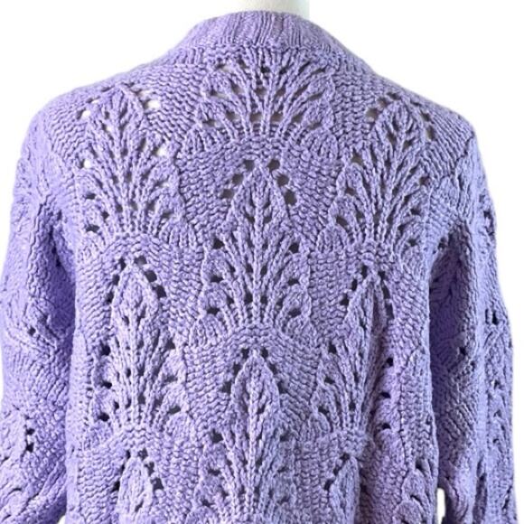Aerie Sweater Chunky Knit Pointelle Crochet Oversized Purple Women’s Size Small - Picture 9 of 12